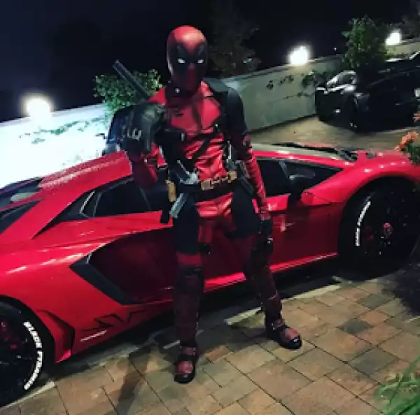 Chris Brown dresses up as Wade Wilson of Deadpool for Halloween